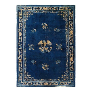 Pasargad DC Navy Blue Antique Chinese Art Deco Rug For Sale