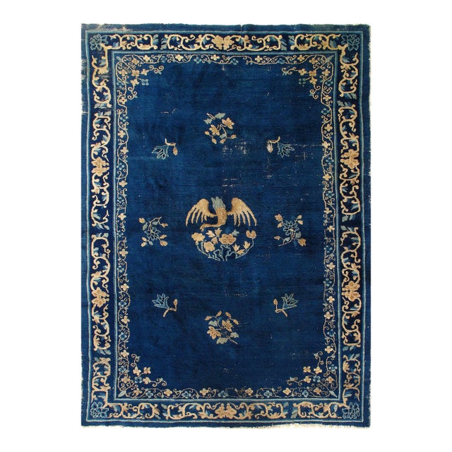 Pasargad DC Navy Blue Antique Chinese Art Deco Rug For Sale