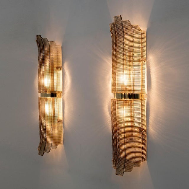 Modern Brass and Textured Murano Glass Wall Lights, Italy, 2000, Set of 2 For Sale - Image 9 of 11