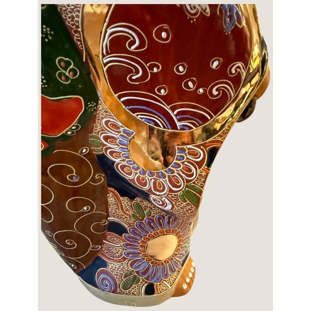 Antique Japanese Satsuma Hotei Okimono Uchiwa Fan Gilt Meiji Period 14.5" For Sale - Image 11 of 15