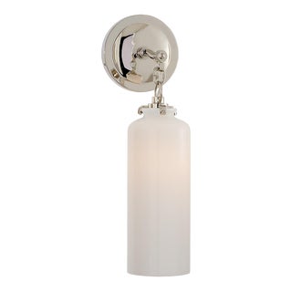 Thomas O'Brien for Visual Comfort Signature Katie Small Cylinder Sconce in Polished Nickel with White Glass For Sale