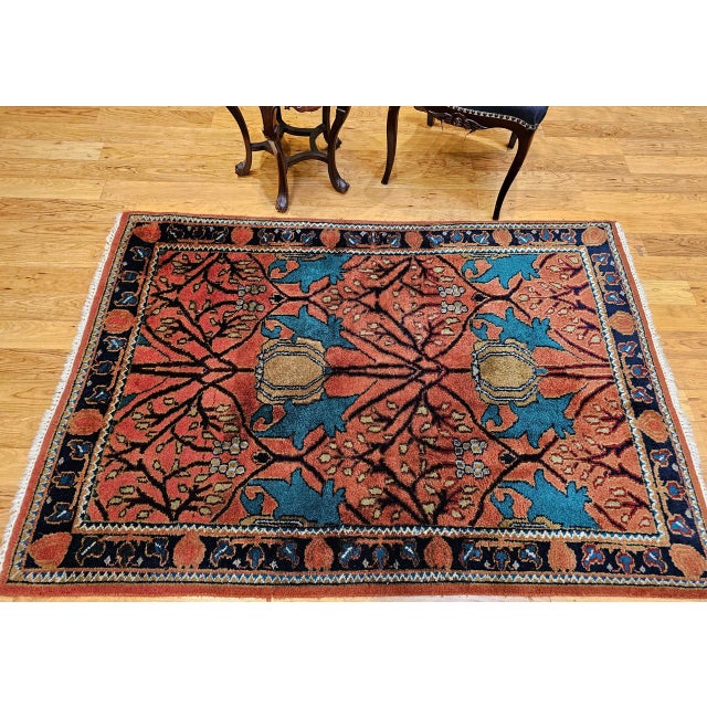 Vintage Persian Mahal Sultanabad Rug, Hand-Knotted Wool, Geometric Pattern, 4x6, Terracotta & Blue For Sale - Image 4 of 13