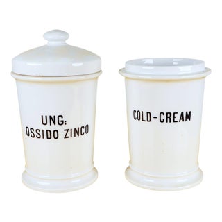 Porcelain Pharmacy Containers from Ginori, Set of 2 For Sale