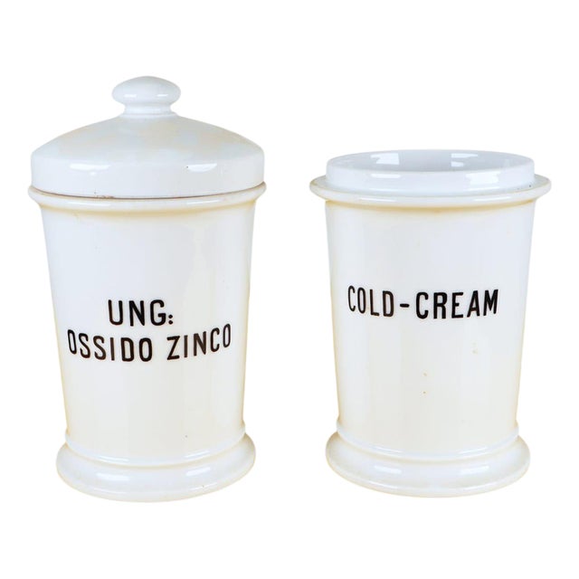 Porcelain Pharmacy Containers from Ginori, Set of 2 For Sale