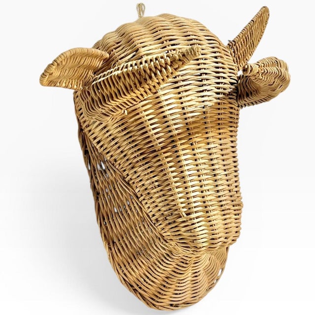French Provincial Vintage Mid-Century French Wicker Bull's Head Wall Sculpture, Picasso Style For Sale - Image 3 of 11
