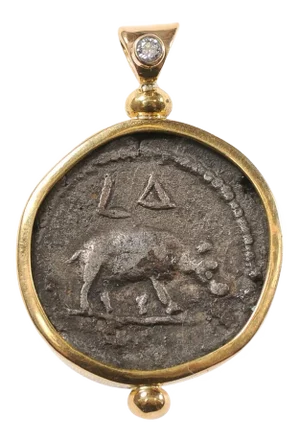 Antique Roman Provincial Hippo Pendant With 22K gold