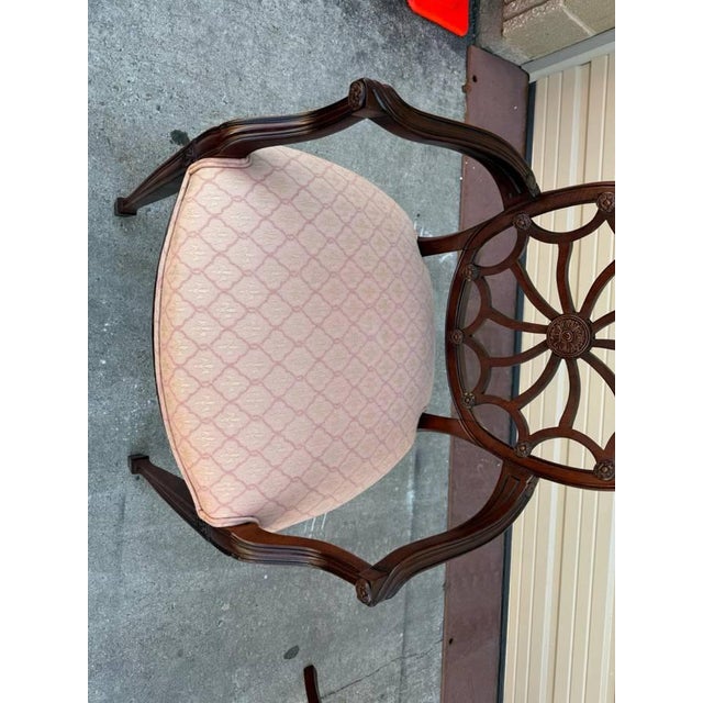 Late 20th Century Pair of Georgian Style Carved Spider Web Back Carved Mahogany Armchairs For Sale - Image 12 of 12