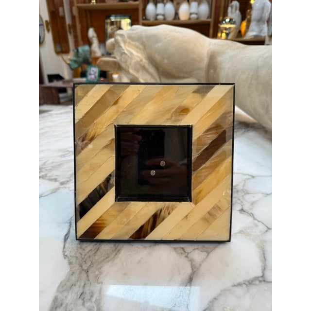 1970s 1970s Natural Horn Chevron Inlay Square Photo Frame Small For Sale - Image 5 of 7