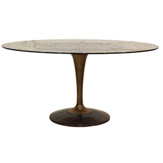 Saarinen Style Smoked Glass Oval Dining Table For Sale