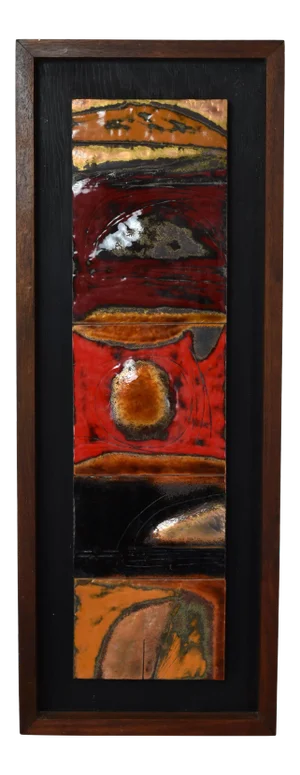 Organic Mid Century Copper Enamel Wall Art Panel Sculpture