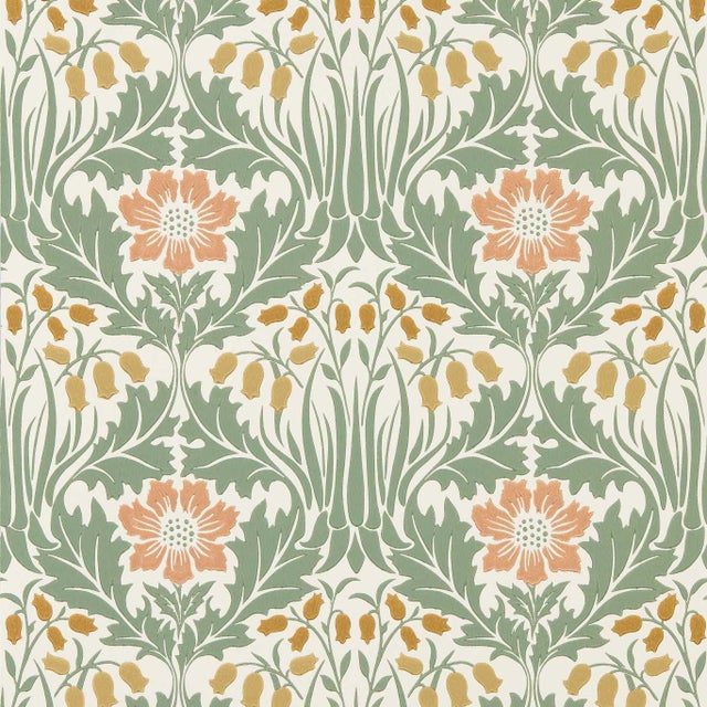 Morris & Co. Woodbell & Anemone Wallpaper in Rose/Sage- a sample For Sale