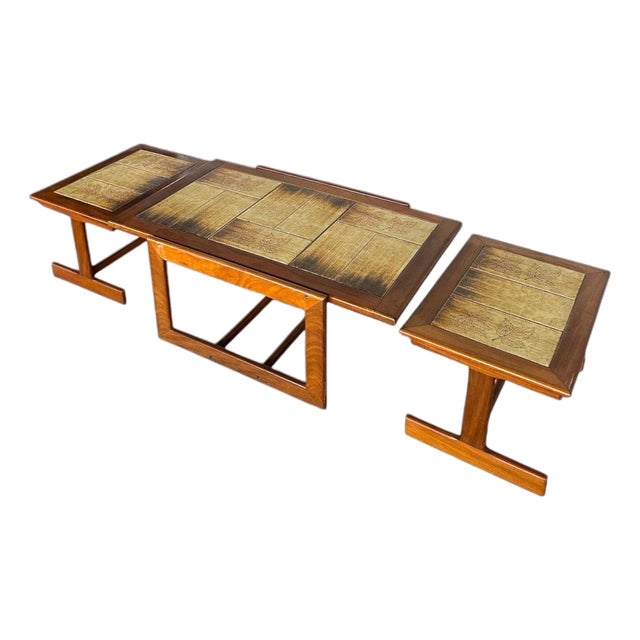 Mid-Century Danish Nesting Tables in Teak with Ceramic Tile Tops, 1960s, Set of 3 For Sale