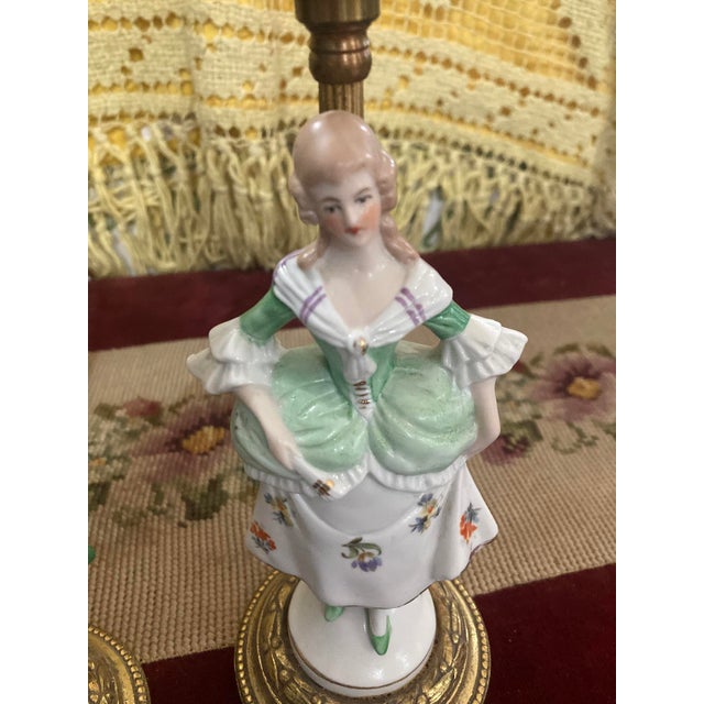 Pair of Vintage Porcelain Figurine Lamps – Rococo Style – Lady & Gentleman – 12” For Sale In New York - Image 6 of 16