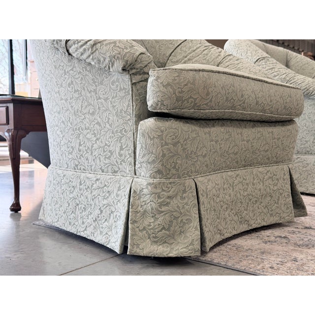 Green Beachley Tufted Barrel-Back Swivel Chairs With Matching Ottoman For Sale - Image 8 of 12