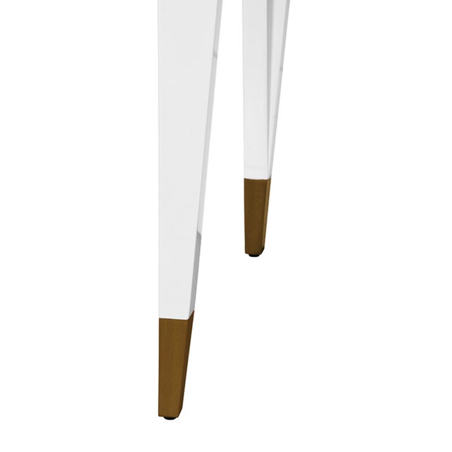 2020s Matthew Izzo Home Mandi Glossy White Lacquer One Drawer Desk With Antique Brass Foot Caps For Sale - Image 5 of 7