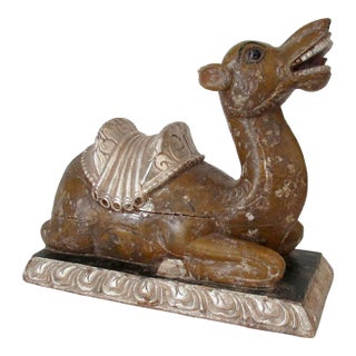 Antique Anglo-Indian Hand-Crafted, Wood-Carved & Gilded Silver Leaf Reposed Camel Accent/Decorstive Piece For Sale