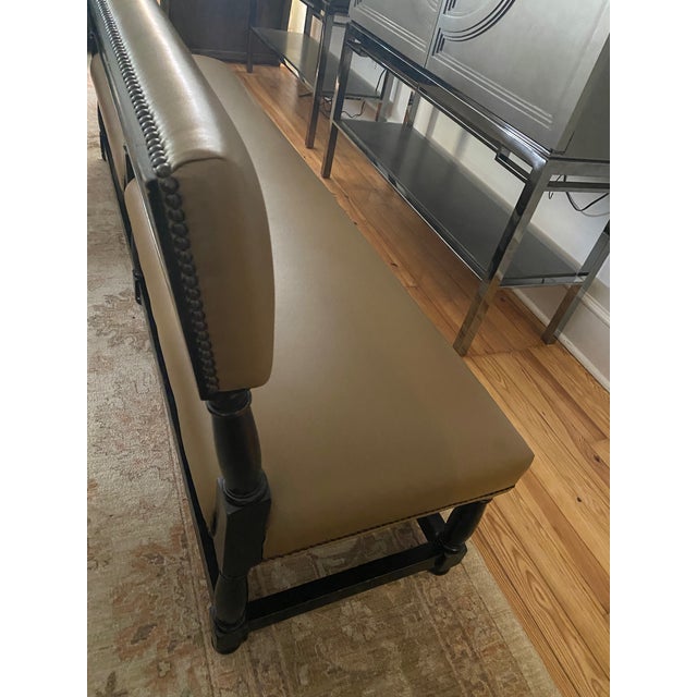 Large Custom Faux Leather & Walnut Bench Banquette For Sale In Philadelphia - Image 6 of 7