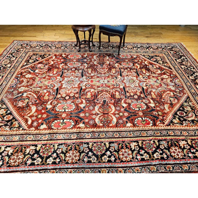 Vintage Persian Mahal Sultanabad Rug, Hand-Knotted Wool, Geometric Pattern, 9x13, Rust-Red & Navy For Sale In Chicago - Image 6 of 17