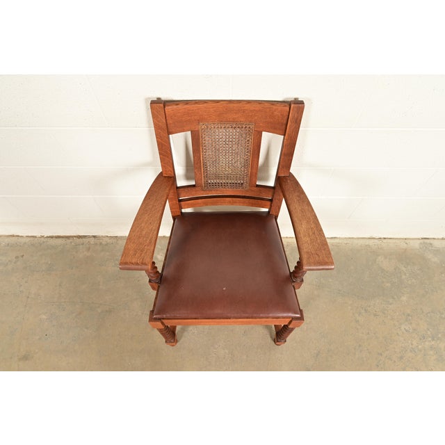 Early 20th Century Stickley Brothers Antique Mission Oak and Cane Arts & Crafts Armchair For Sale - Image 5 of 15