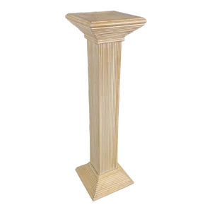 Vintage White Washed Split Reed Rattan Pedestal Column in Style of Gabriella Crespi