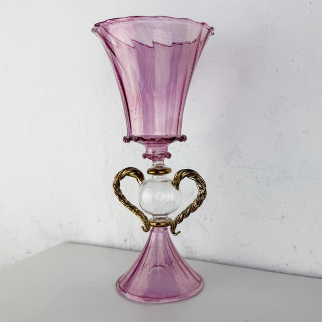 Delicate and exceptionally lightweight vintage hand-blown Murano glass goblet Its feather-light construction gives the...