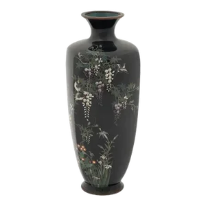 Antique Meiji Era Japanese Cloisonne Enamel Wisteria and Bird Vase