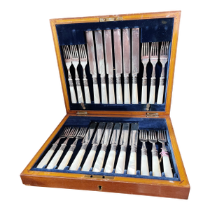 Antique Mother of Pearl and Silver Plated Flatware Service for 12
