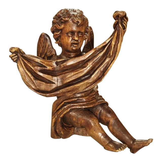 Antique Carved Wooden Cherub From Puy-En-Velay France, 18th Century For Sale