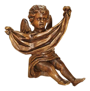 Antique Carved Wooden Cherub From Puy-En-Velay France, 18th Century