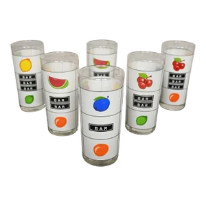 Late 20th Century Casino Slot Machine Highball Cocktail Glasses Set of 6