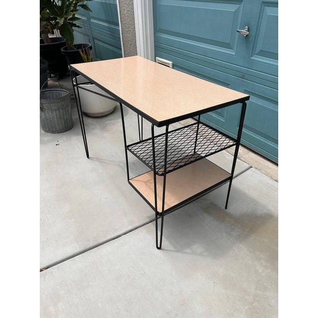Mid-Century Modern Rare MCM Iron Hairpin Legs and Formica Top Student Desk For Sale - Image 3 of 6