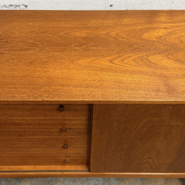 Mid 20th Century Danish Modern Teak Low Sideboard With 4 Drawers and Sliding Door, Circa 1960s For Sale - Image 5 of 10