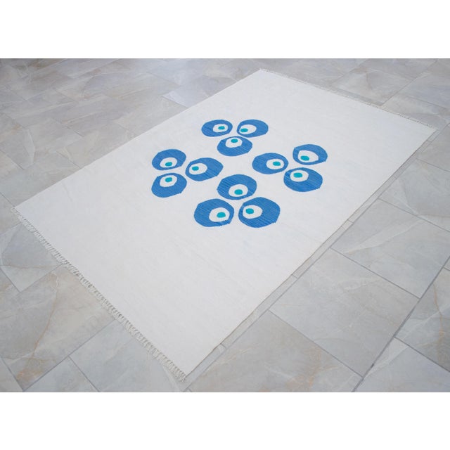 Turkish Silk Rug Kilim Hand Woven Chintemani Motif Oushak Area Rug - 4′3″ × 6′3″ For Sale - Image 6 of 14