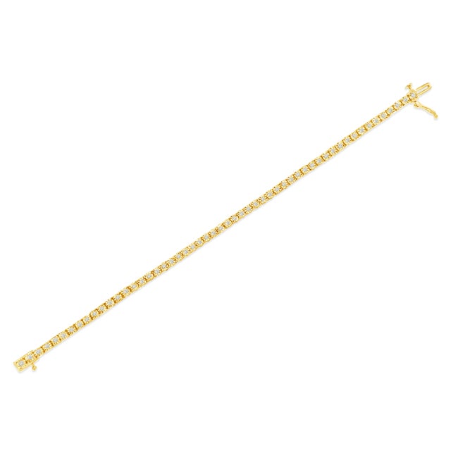 Haus of Brilliance 10K Yellow Gold Plated .925 Sterling Silver 1.0 Cttw Miracle-Set Diamond Round Faceted Bezel Tennis Bracelet (I-J Color, I3 Clarity) - 5" For Sale - Image 4 of 7