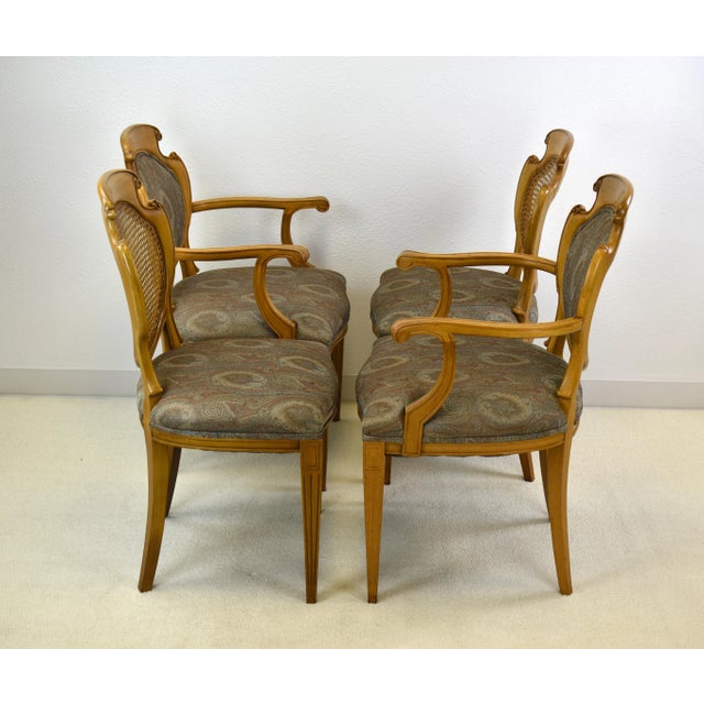 Exquisite Unique Louis XVI Style Country French Provincial Solid Oak Cane & Upholstery Back Fluted Legs, 2 arm/2 side chairs