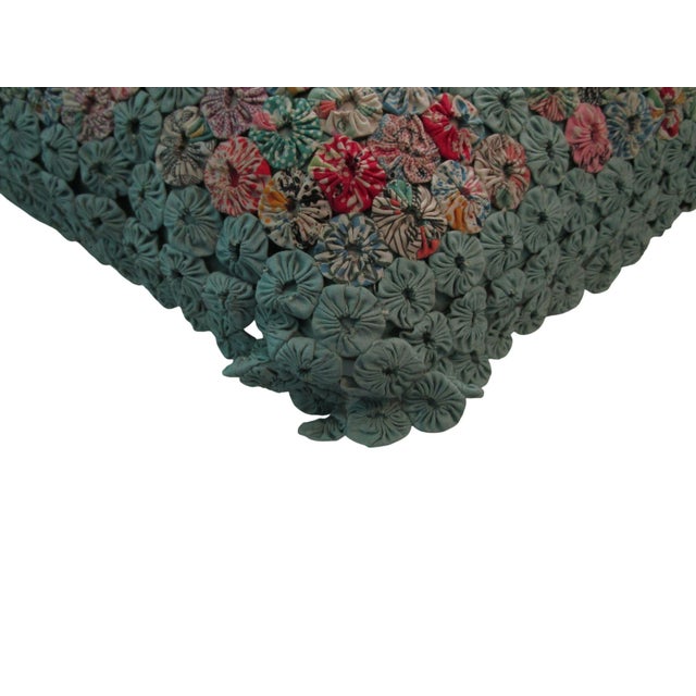 Gemstone Jadeite Feedsack Tiny Yo Yo Trellis Pattern Diamond Shaped Pillow 1930's For Sale - Image 7 of 14