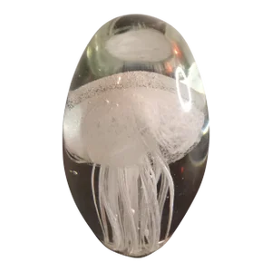 1980s Murano Italy Clear Art Glass Glow Jelly Fish Paperweight