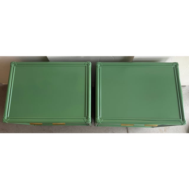 1970s Pair of Green 1970's Campaign Style Nightstands For Sale - Image 5 of 11