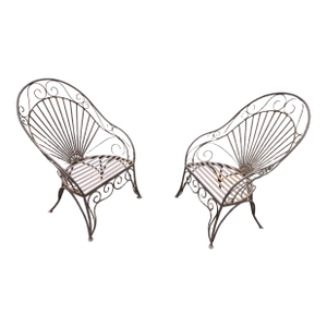 Vintage Wrought Iron Outdoor Patio Chairs, Salterini Style - Set of 2