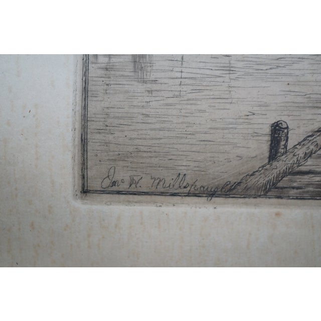Antique John Hill Millspaugh Signed Nautical Ship Harbor Seascape Etching 29" For Sale - Image 4 of 10