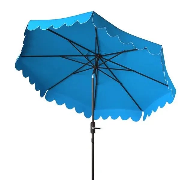 Contemporary Venice Single Scallop 9ft Crank Outdoor Push Button Tilt Umbrella - Pacific Blue For Sale - Image 3 of 5