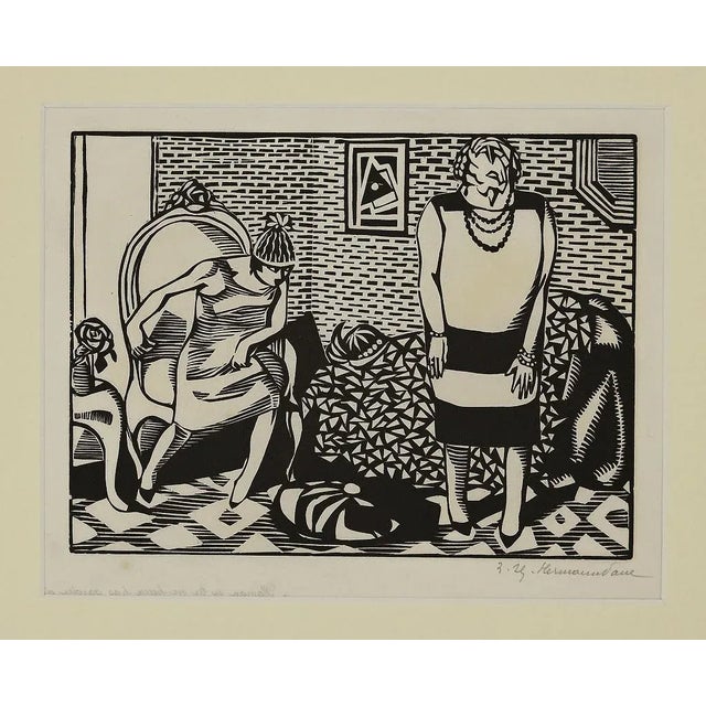 Hermann-Paul, The Conversation, Woodcut Print, 1920s For Sale - Image 3 of 3