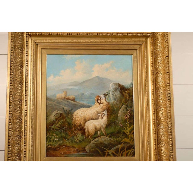 English 19th Century Sheep in Landscape Painting by John W. Morris in Gilt Frame For Sale - Image 4 of 9