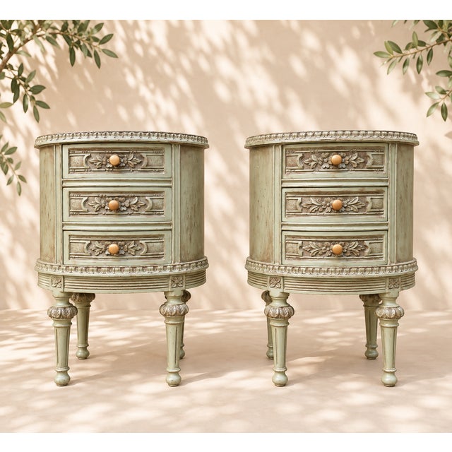 Early 20th Century Louis XVI Style Almond Green Bedside Tables, Set of 2 For Sale - Image 6 of 6