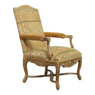 Wesley Hall Louis XV Style Carved Frame Armchair, Custom Upholstery For Sale