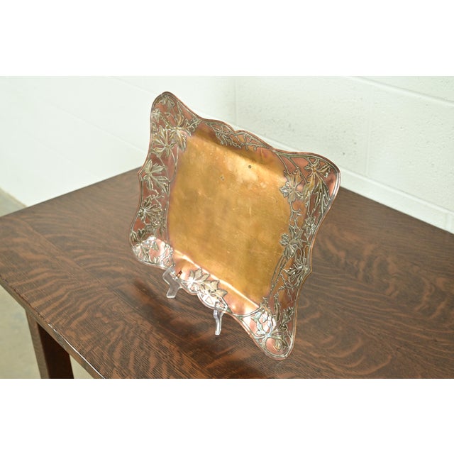 Art Deco Heintz Style Arts & Crafts Sterling Silver on Bronze Serving Tray For Sale - Image 3 of 9