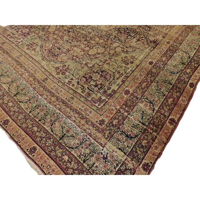 Distressed Antique Hand Knotted Persian Rug in Earth Tones - 9'x 12'10" For Sale - Image 4 of 12