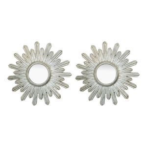 Pair Silver Leaf Sunburst Mirrors