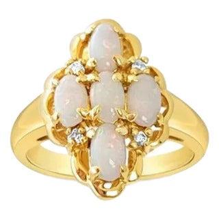 Opal Cluster Diamond Ring, Size 7.5 For Sale