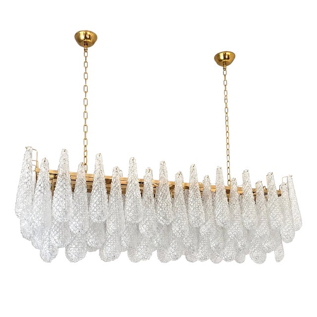 Rectangular Gold and Clear Murano Glass Chandelier by Simoeng For Sale